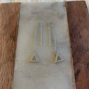 .925 Solid Sterling Silver Dangle Earrings Silver Triangle Threader earrings CZ